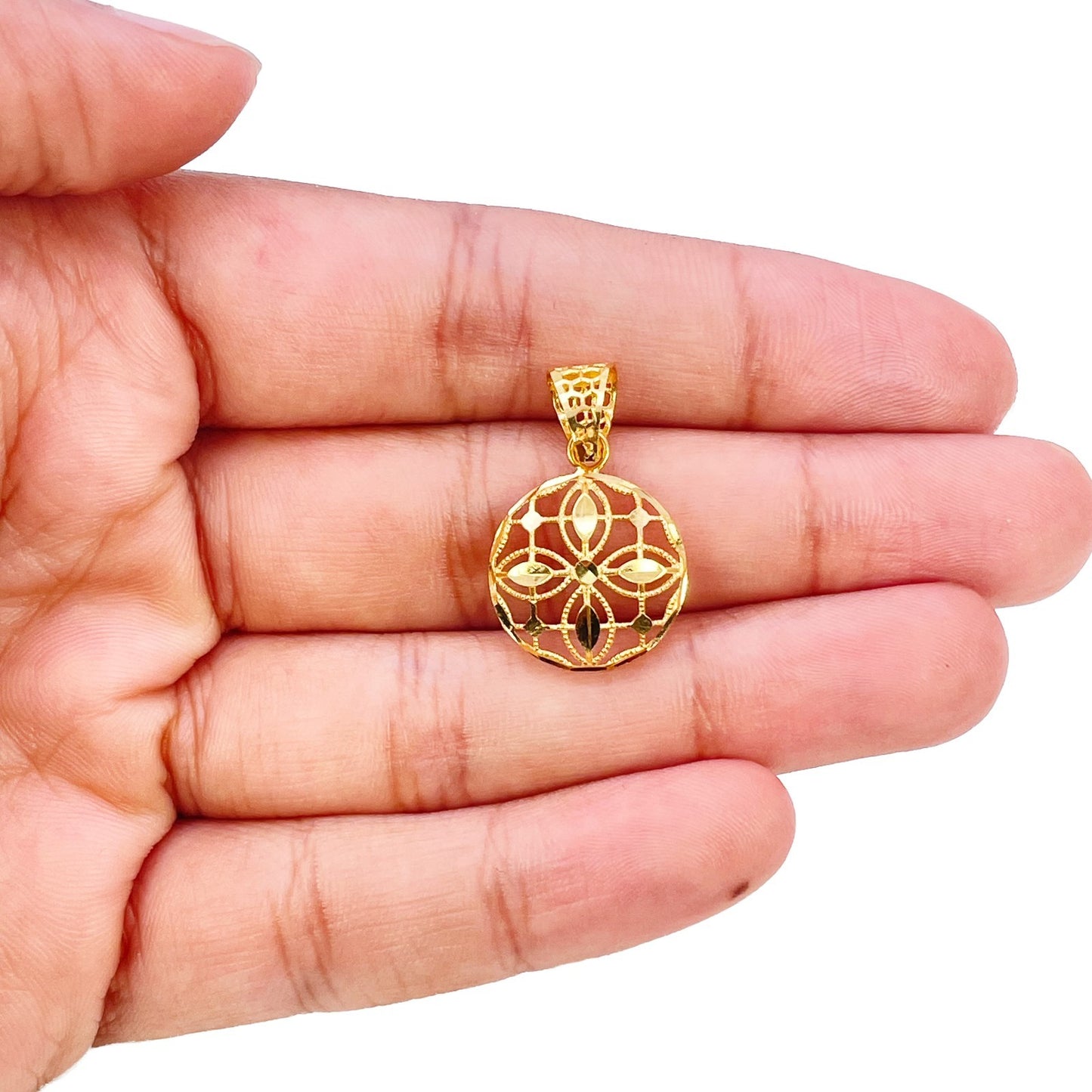 22ct Yellow Gold Milgrain Open Flower of Life Round Pendant High Polish