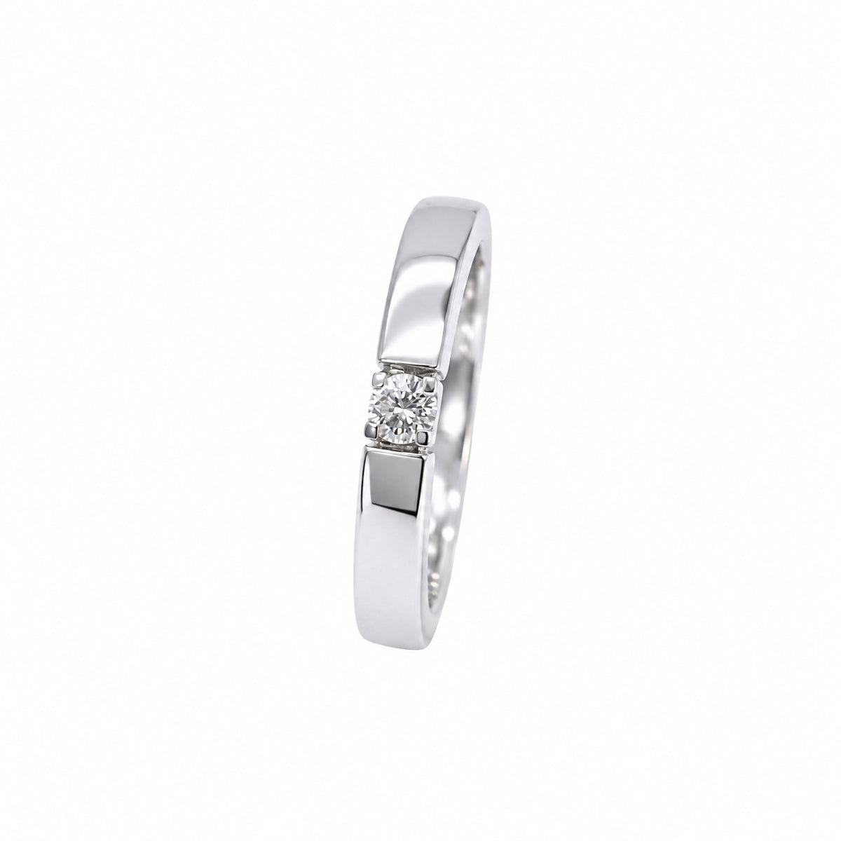 14ct White Gold Tension Style Diamond Solitaire Ring Modern Wedding Band 0.12ct