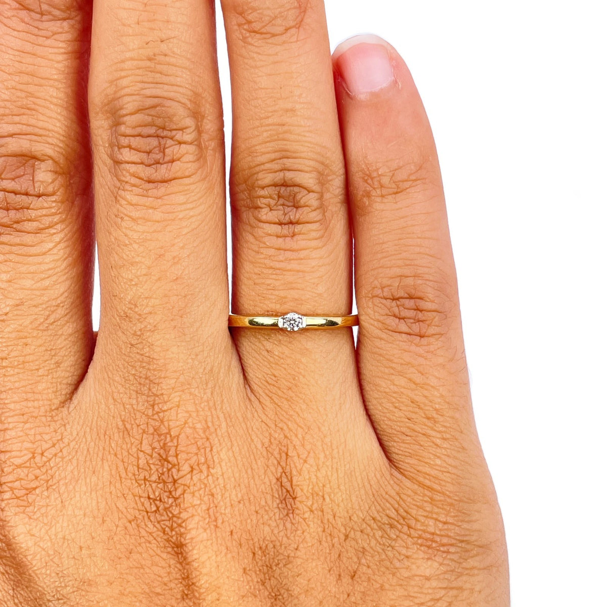 14ct Yellow Gold Diamond Solitaire Ring Tension Style Band 0.05ct