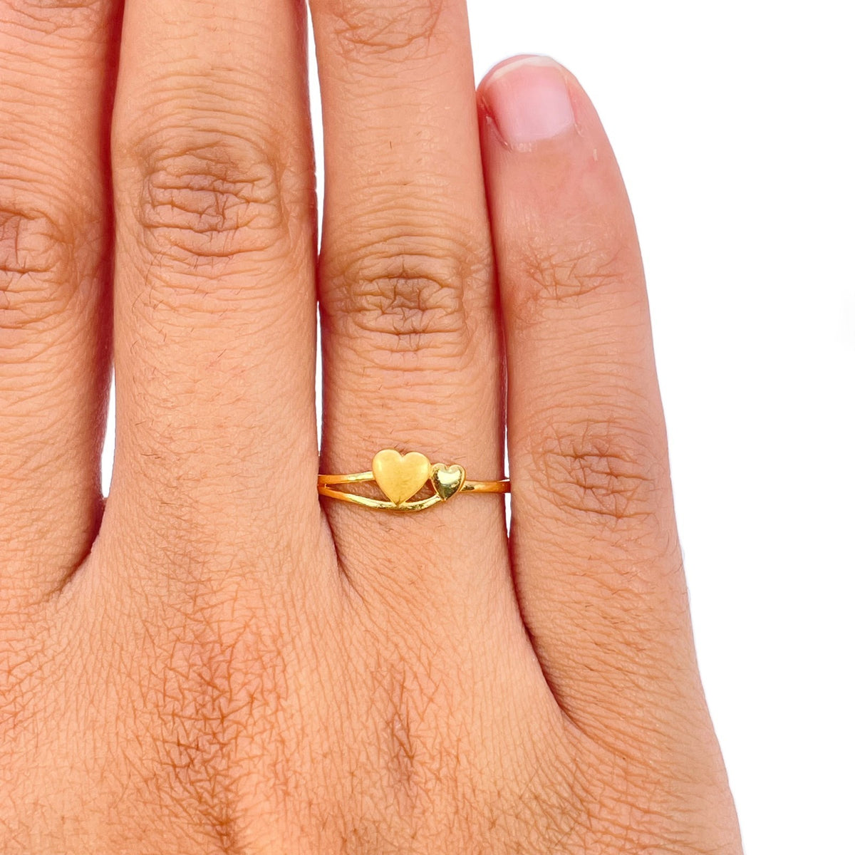 22ct Yellow Gold Double Heart Ring Bypass Split Shank Love Band
