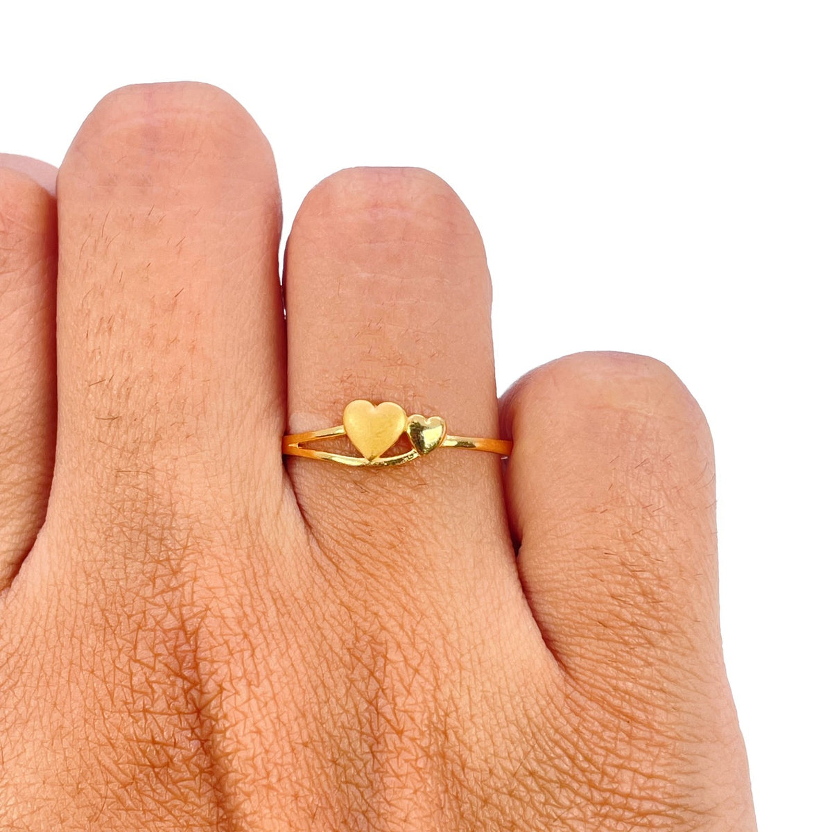 22ct Yellow Gold Double Heart Ring Bypass Split Shank Love Band
