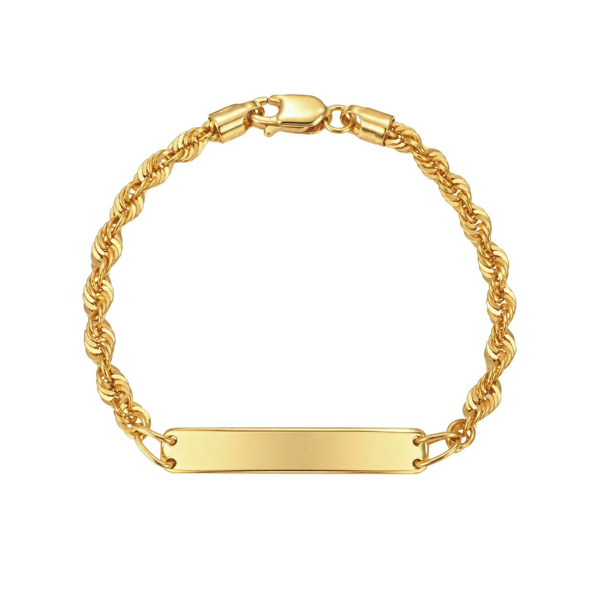 22ct Gold Polished ID Bar Bracelet Diamond Cut Rope Link Engravable