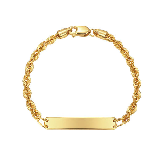22ct Gold Polished ID Bar Bracelet Diamond Cut Rope Link Engravable