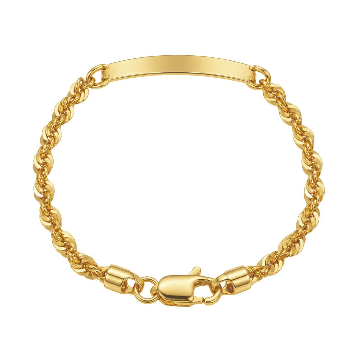 22ct Gold Polished ID Bar Bracelet Diamond Cut Rope Link Engravable