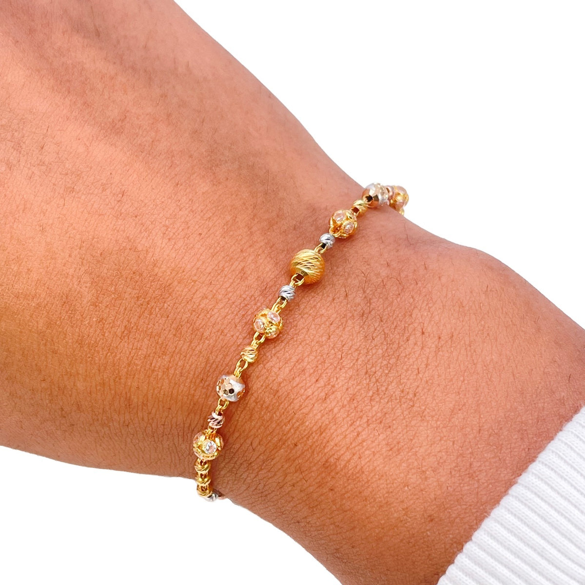 22ct Gold Tri Colour Spherical Diamond Cut Bead Bracelet