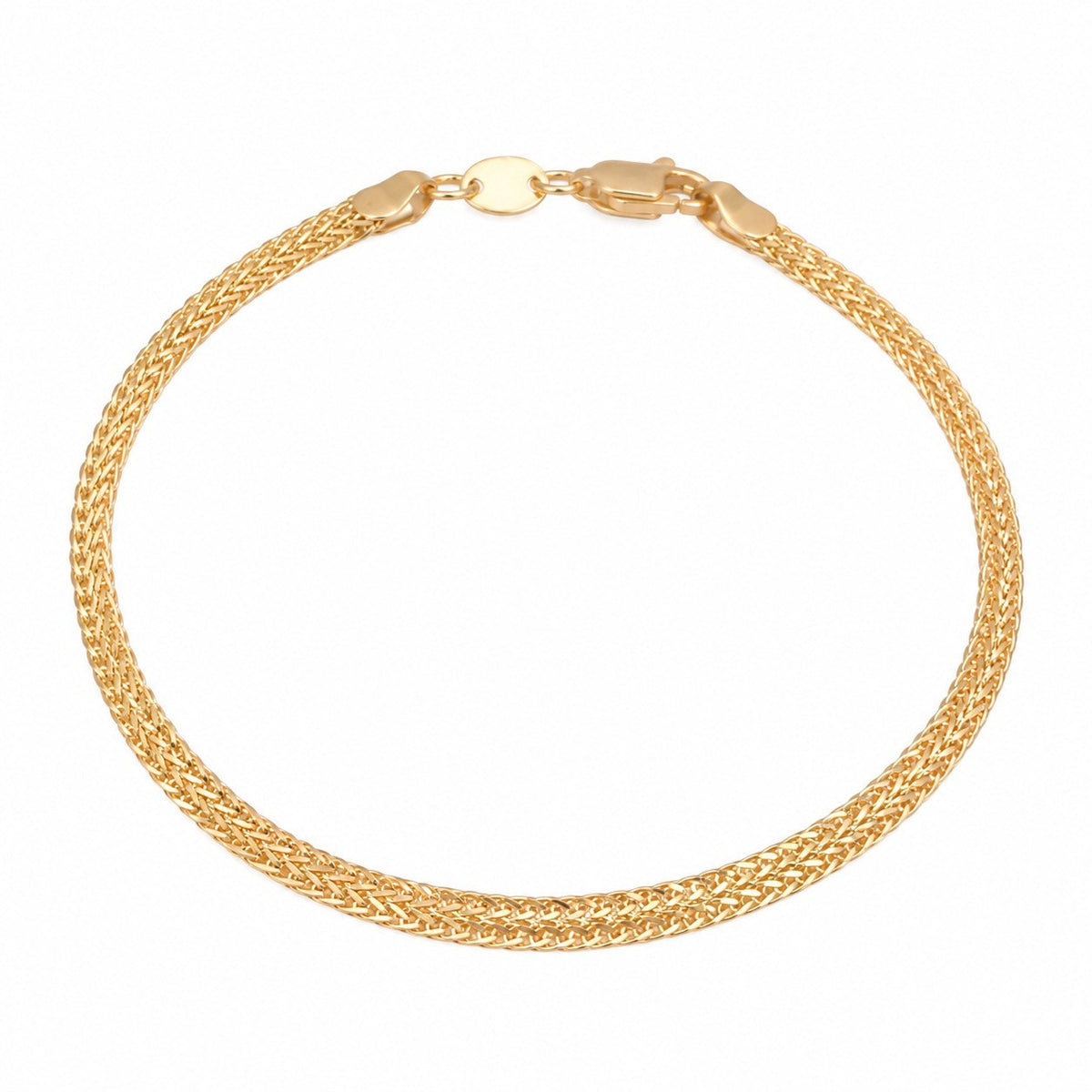 22ct Yellow Gold Flat Foxtail Weave Chain Bracelet 3mm Wide
