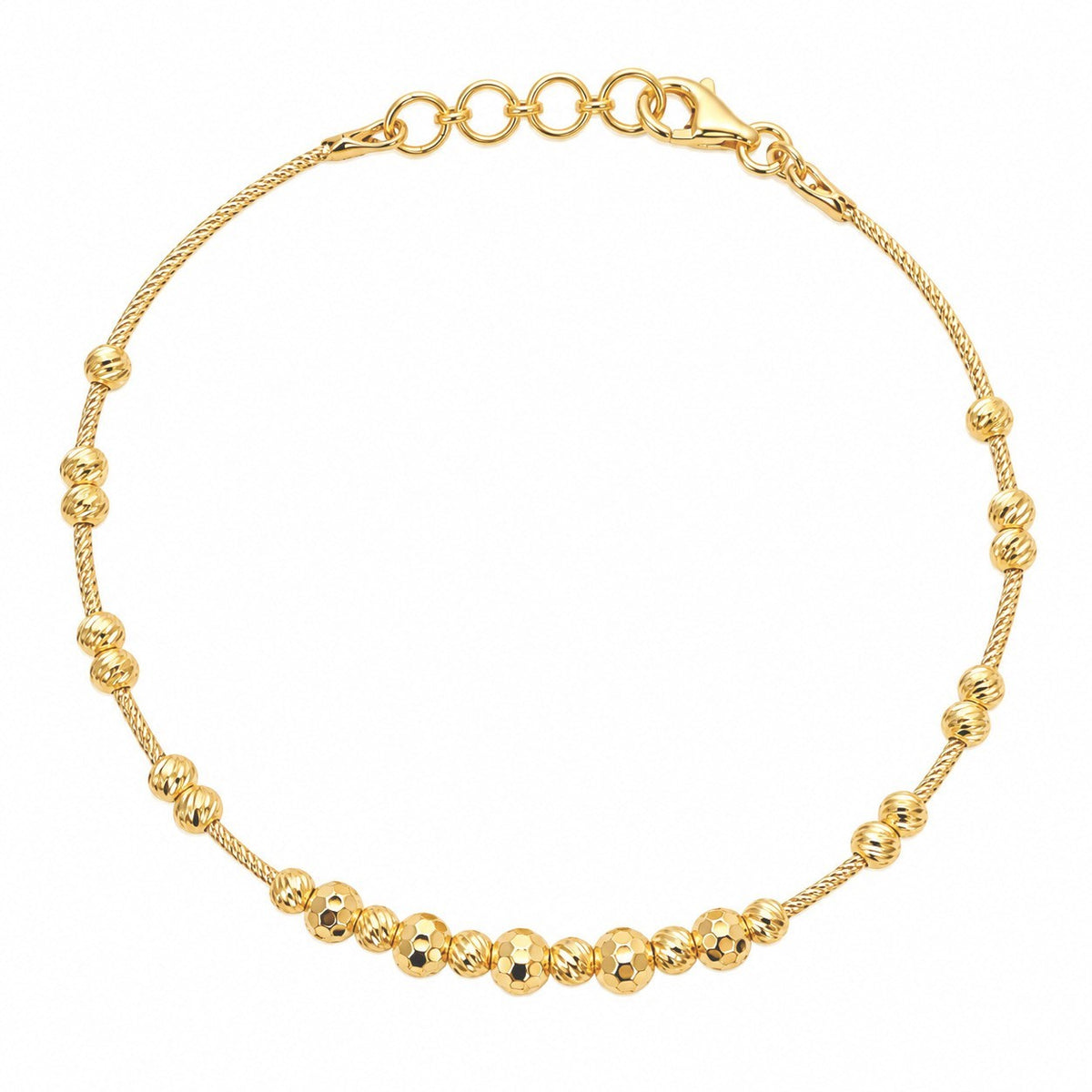 22ct Yellow Gold Beaded Bracelet Diamond Cut Bead Cluster Twisted Wire