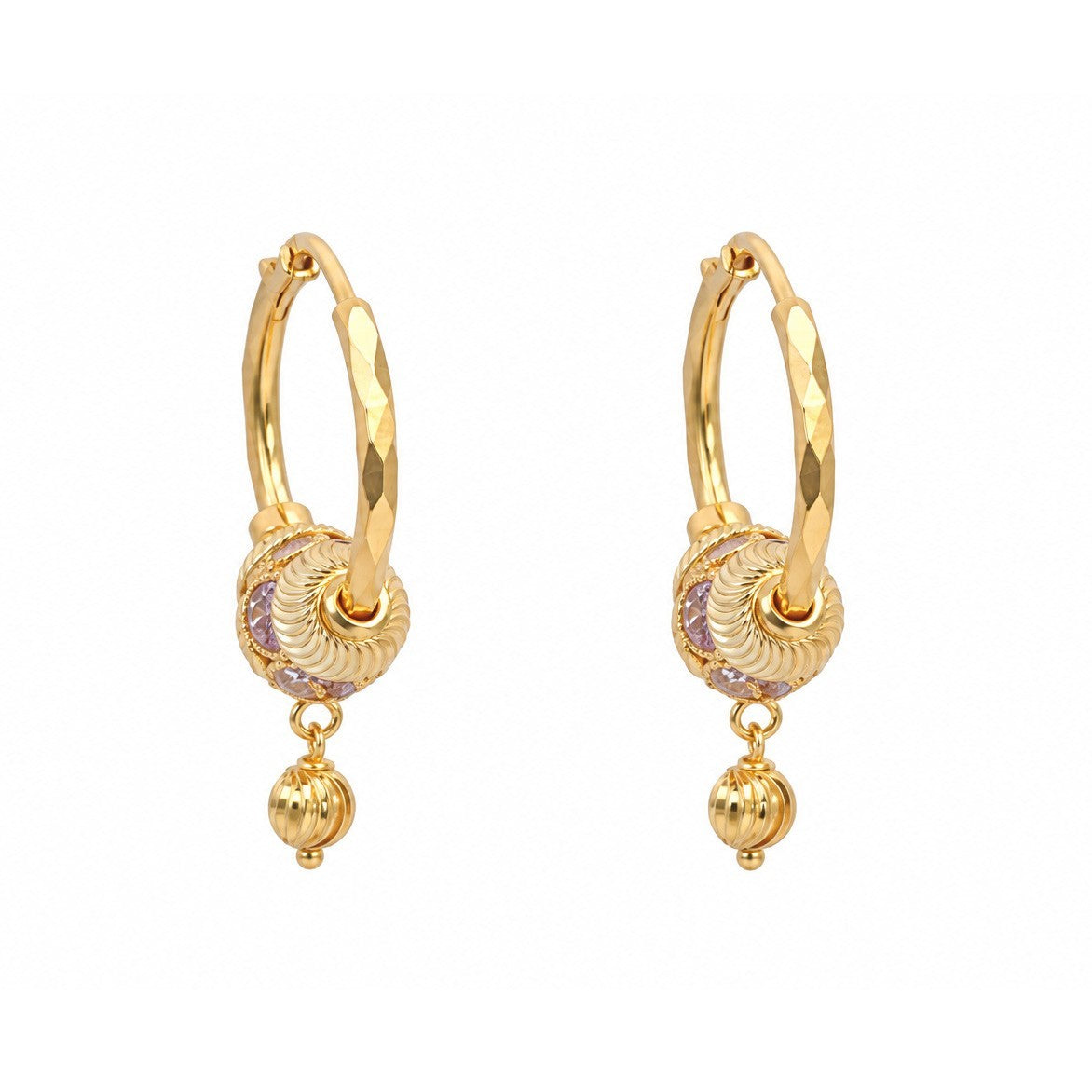 22ct Yellow Gold Cubic Zirconia Hoop Earrings Diamond Cut Dangle
