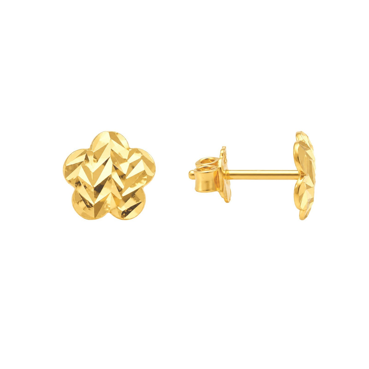 22ct Yellow Gold Diamond Cut Flower Stud Earrings Chevron Pattern