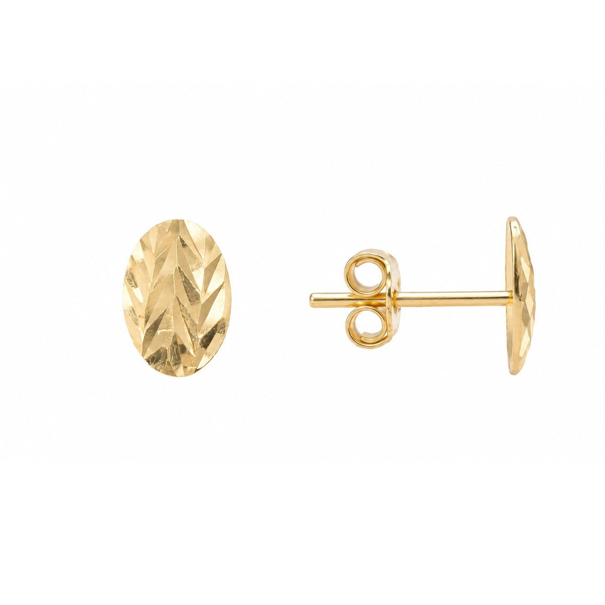 22ct Yellow Gold Diamond Cut Oval Stud Earrings Chevron Pattern