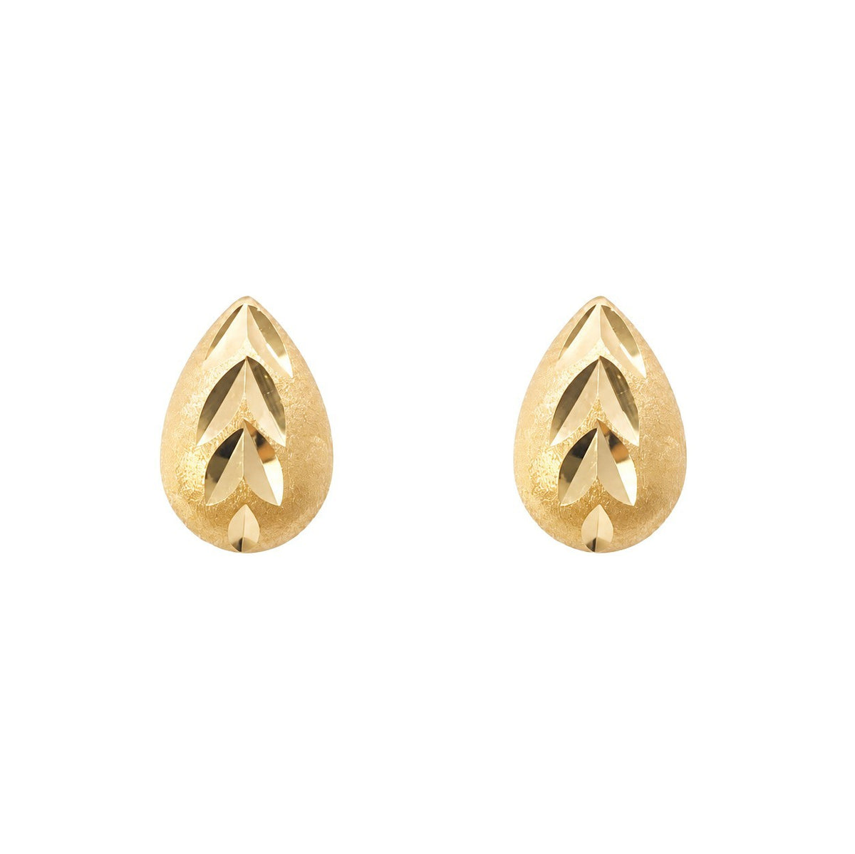 22ct Yellow Gold Diamond Cut Teardrop Stud Earrings Satin Finish
