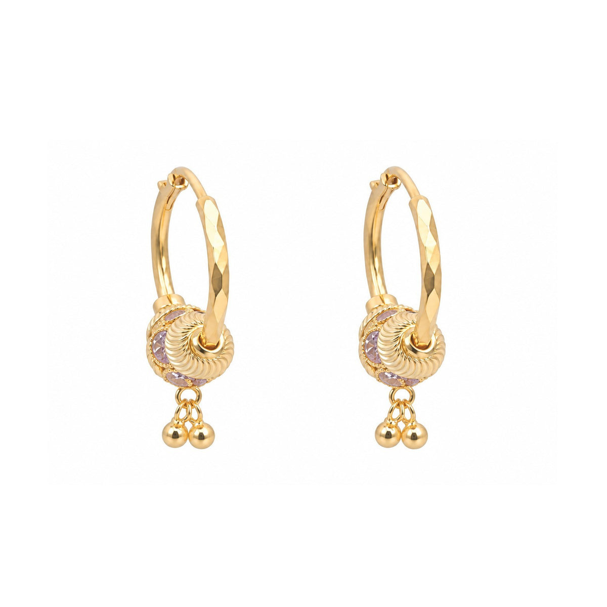 22ct Yellow Gold Cubic Zirconia Hoop Earrings Diamond Cut Double Drop