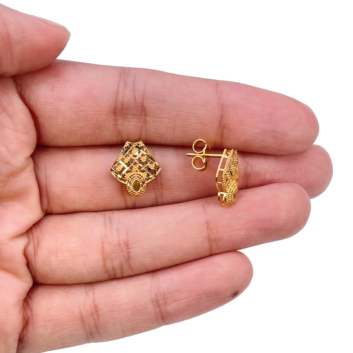 22ct Yellow Gold Filigree Necklace & Earring Set Diamond Lattice
