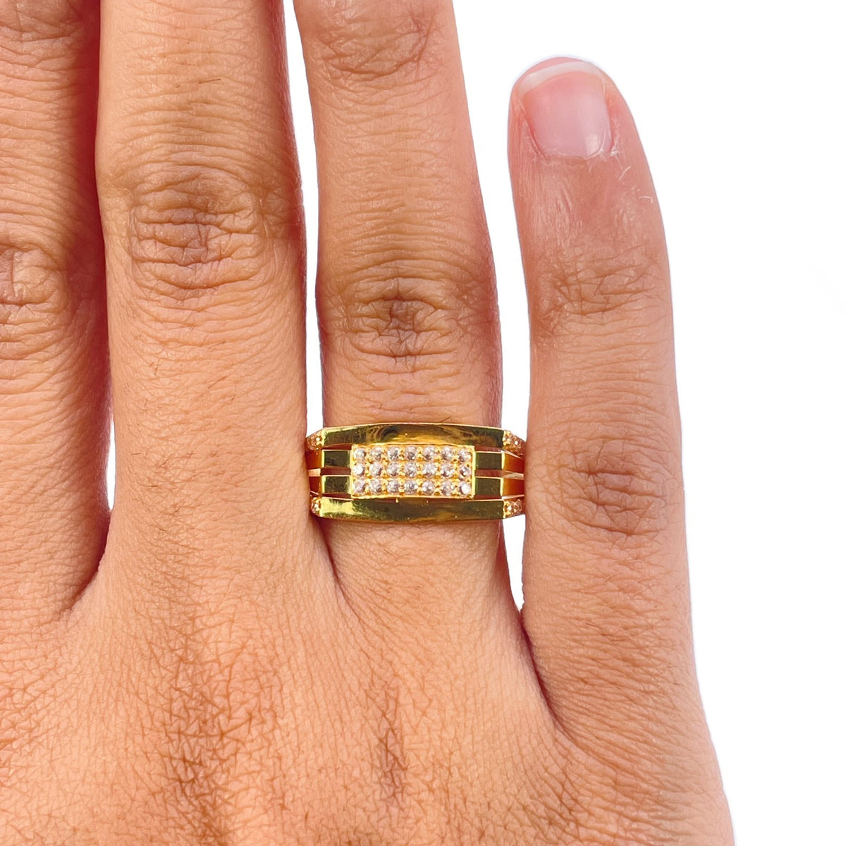 22ct Yellow Gold Cubic Zirconia Ring Cluster Set Open Bar Design Statement