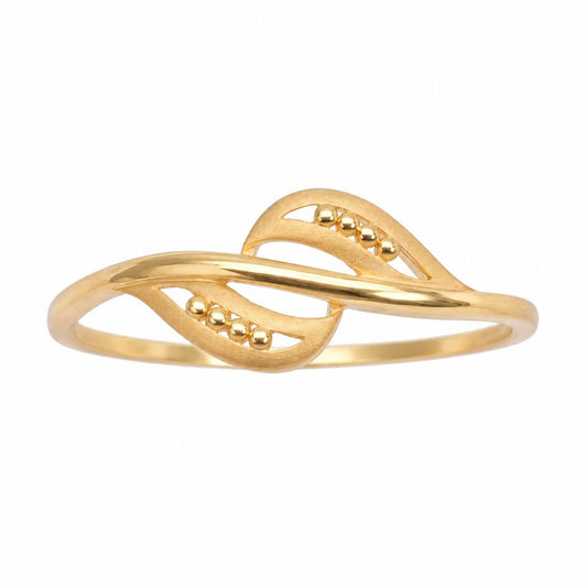 22ct Yellow Gold Crossover Leaf Ring Matte Finish Bead Detail