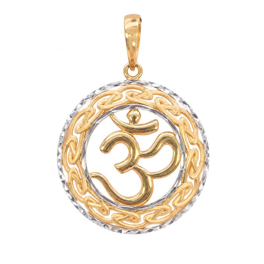 22ct Two Tone Gold Om Pendant Round Knot Border Diamond Cut Rim
