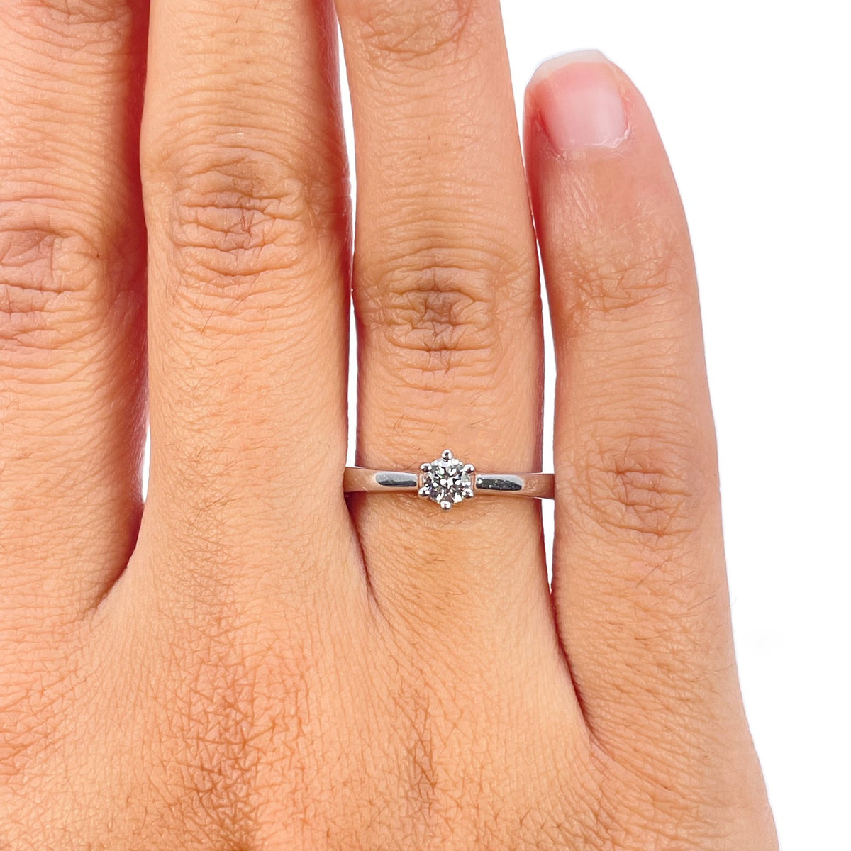 14ct White Gold Natural Diamond Solitaire Ring Six Claw Engagement Ring 0.20ct