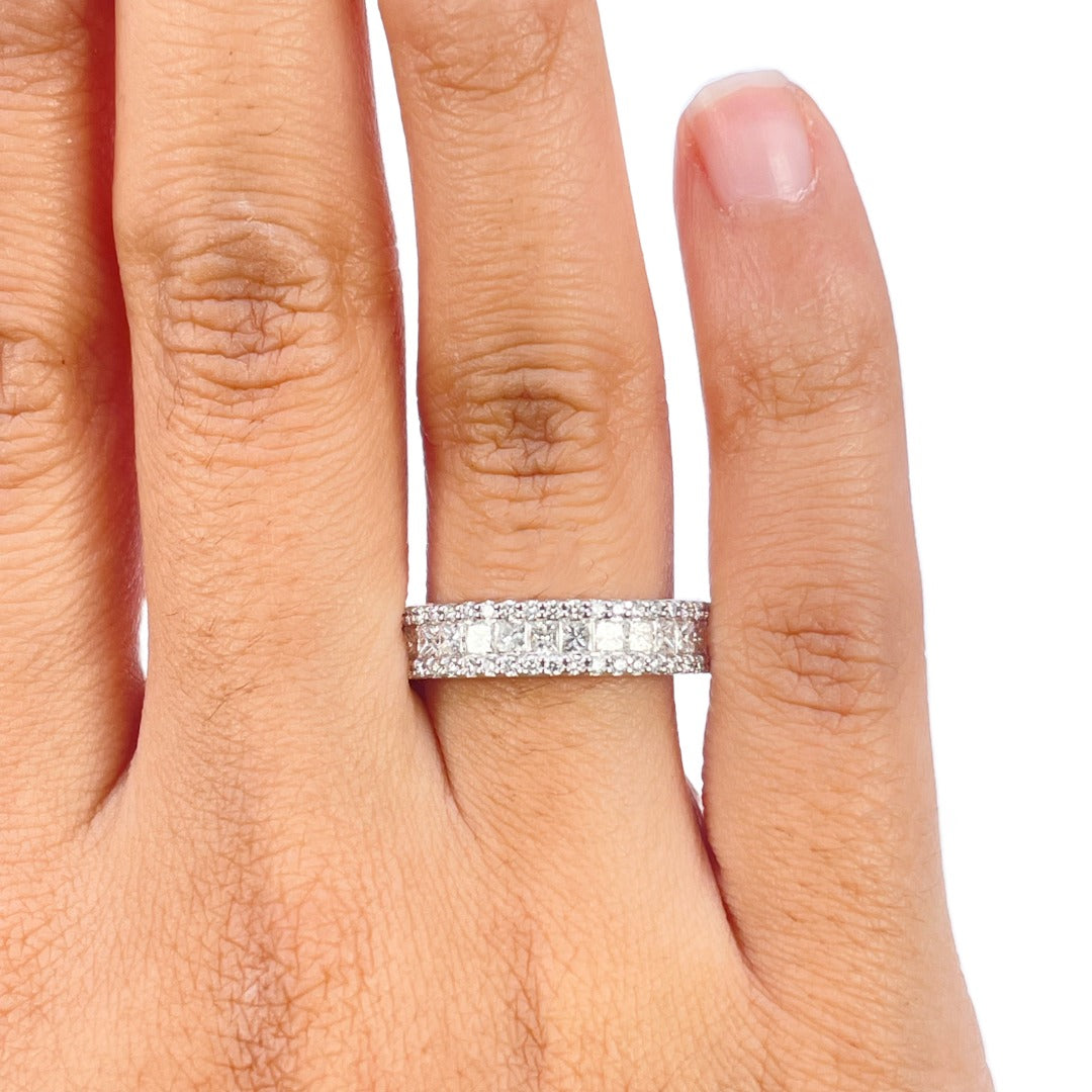 18ct White Gold Natural Princess & Round Diamond Half Eternity Band 1.20ct