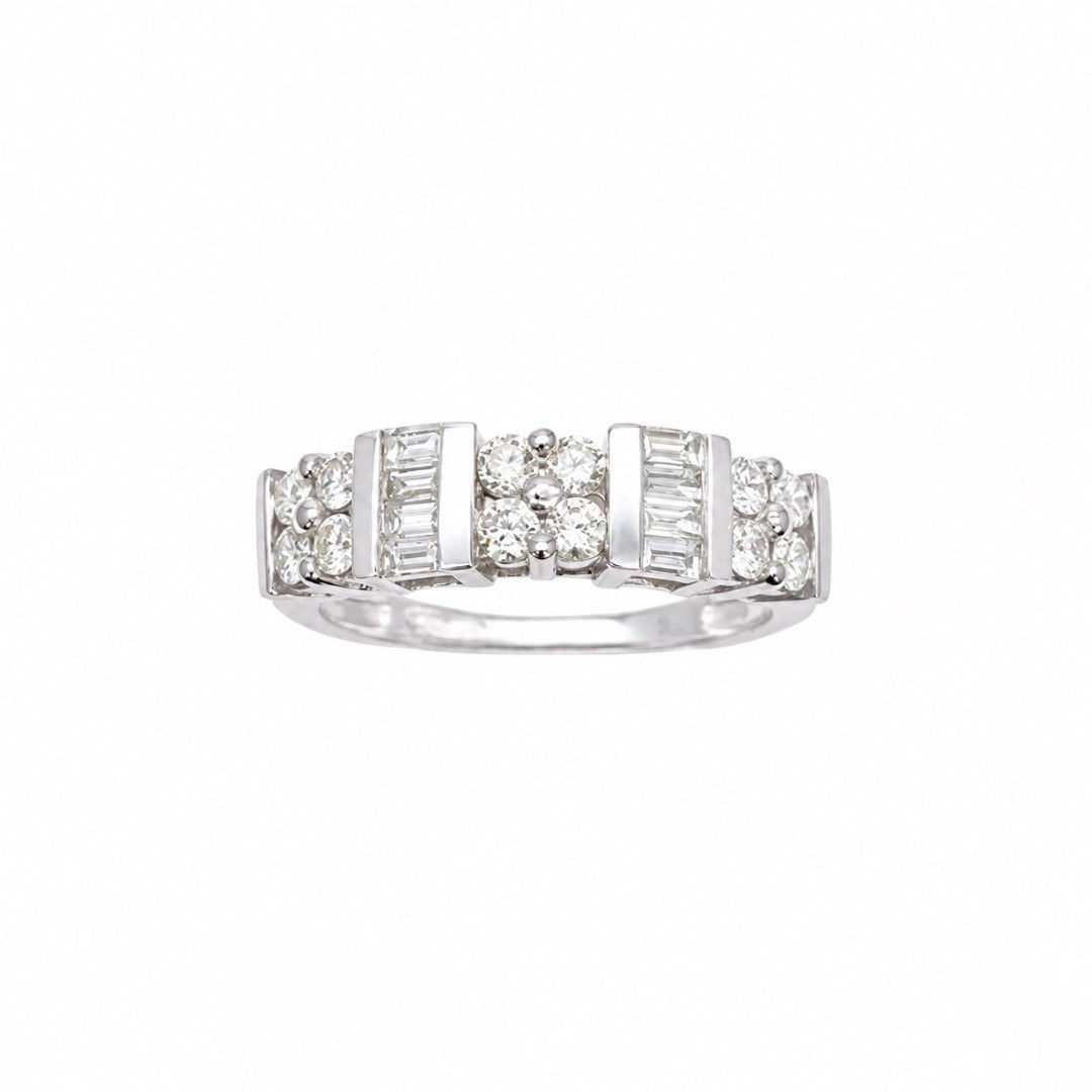 18ct Round & Baguette Natural Diamond Half Eternity Band 0.60ct