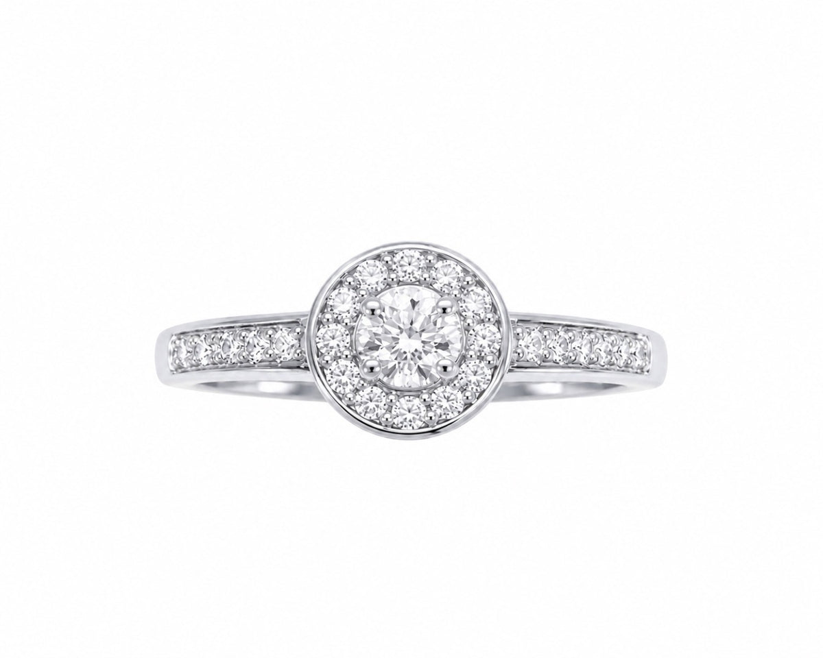 18ct White Gold Natural Diamond Halo Ring Pav� Solitaire Cluster Ring 0.34ct