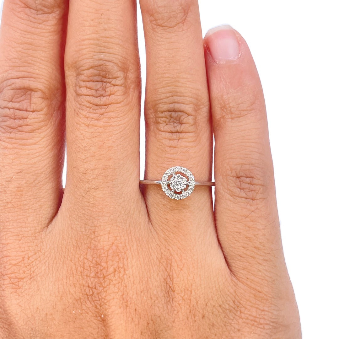 18ct white gold 0.17ct diamond halo cluster ring by Raina Jewels