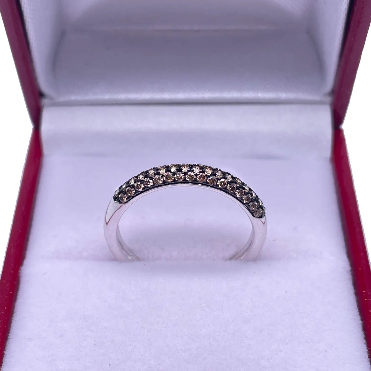 14ct White Gold Champagne Diamond 3 Row Dome Shaped Pave Set Ring 0.36ct  Diamond Ring