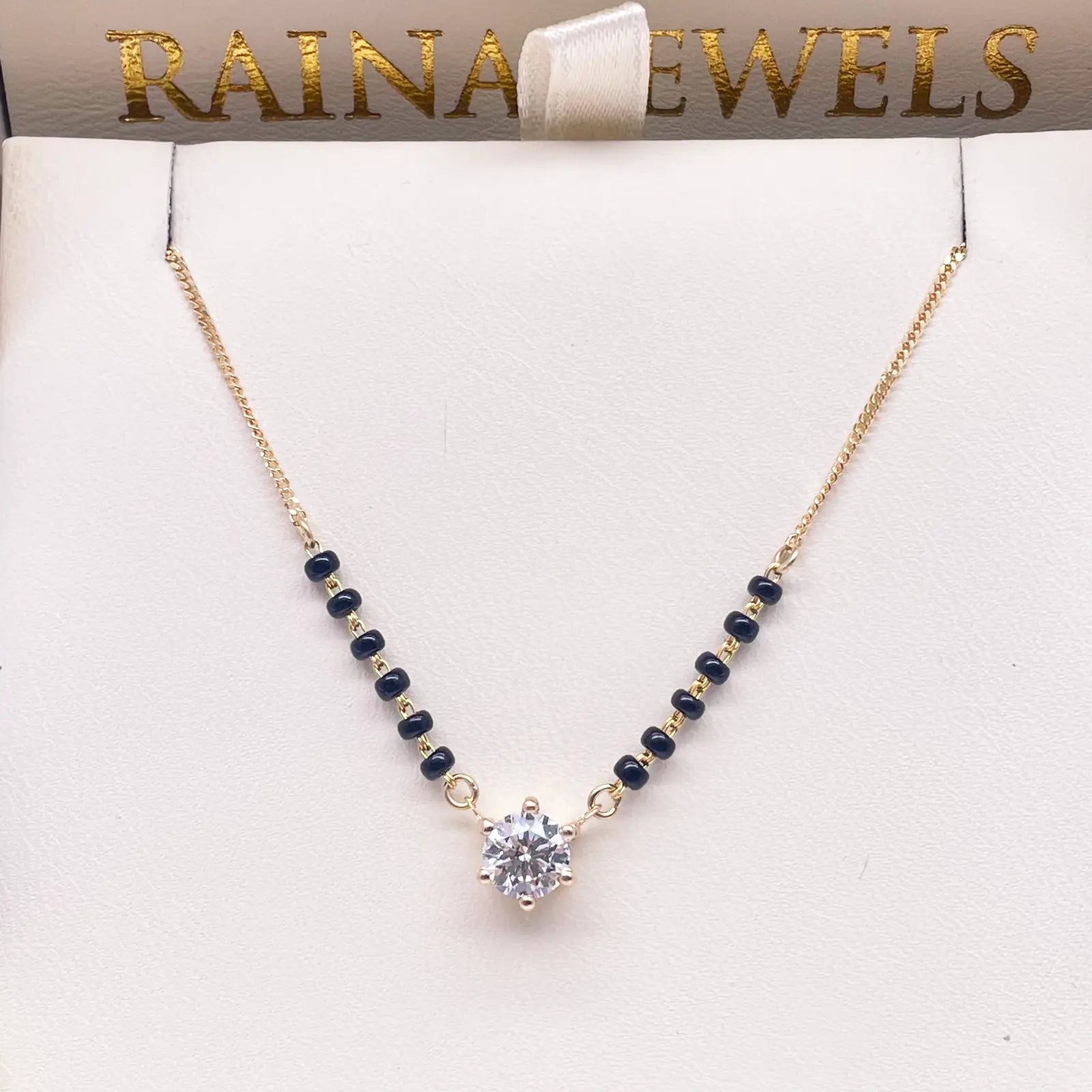 18ct Yellow Gold Lab Grown 6 Claw Diamond 0.70ct Black Beads Mangalsutra Necklace IGI Certified  Mangalsutra Chains
